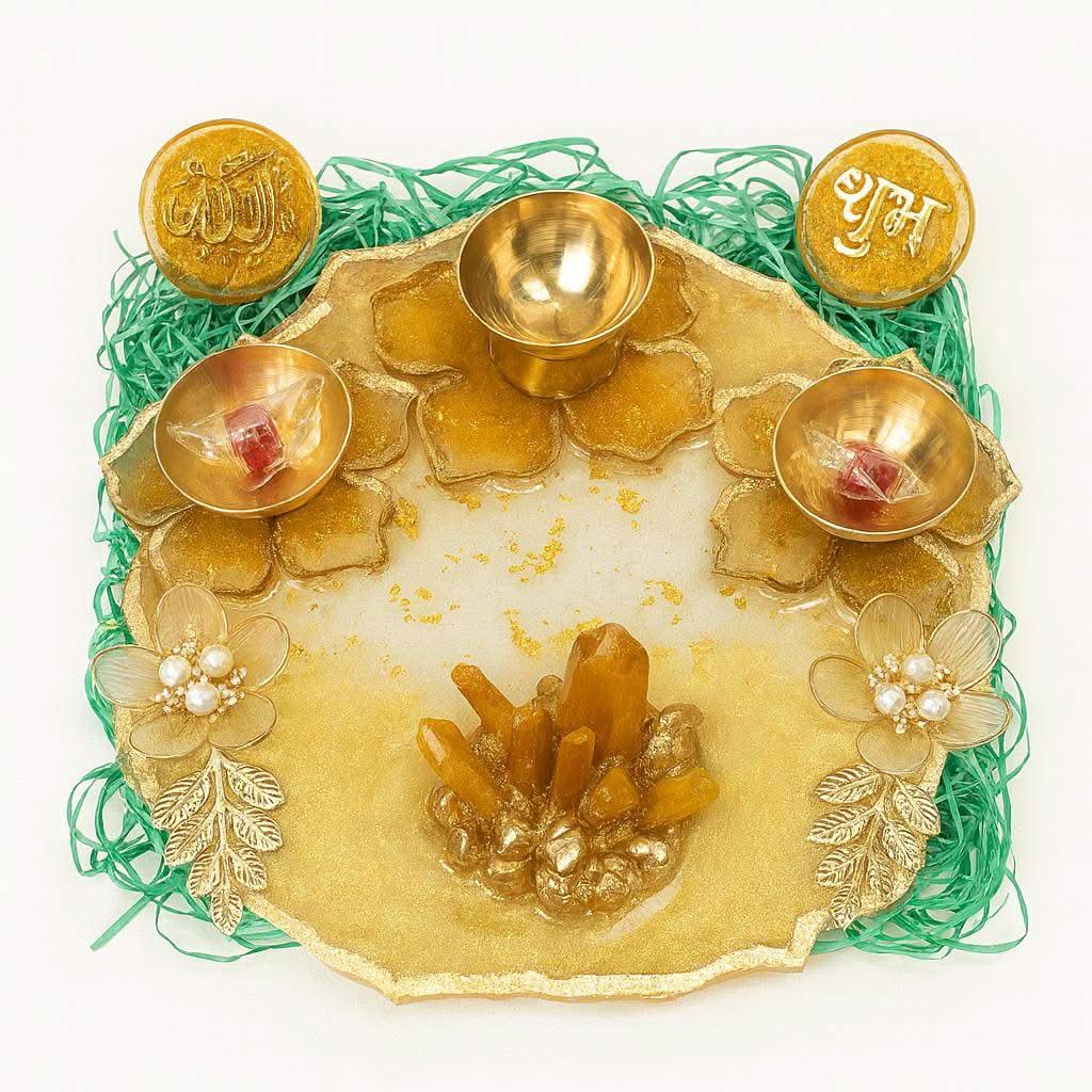 Diwali Pooja Gift Hamper India | Designer Pooja Thali Set with Diyas & Shubh Laabh - Fankaarlok