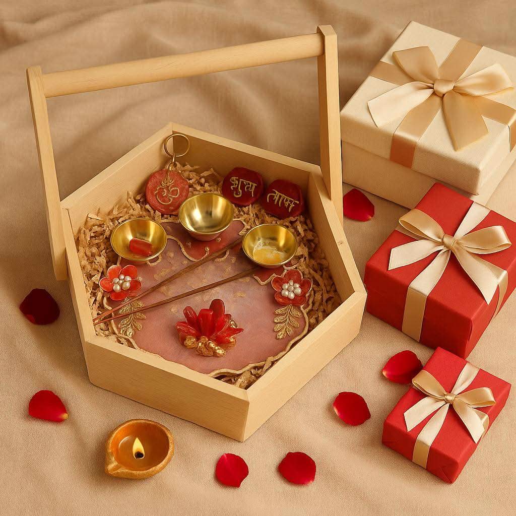 Designer Pooja Thali for Diwali | Luxury Festive Gift Hamper with Diyas & Shubh Laabh - Fankaarlok