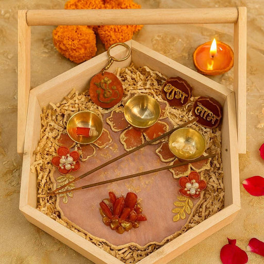 Designer Pooja Thali for Diwali | Luxury Festive Gift Hamper with Diyas & Shubh Laabh - Fankaarlok