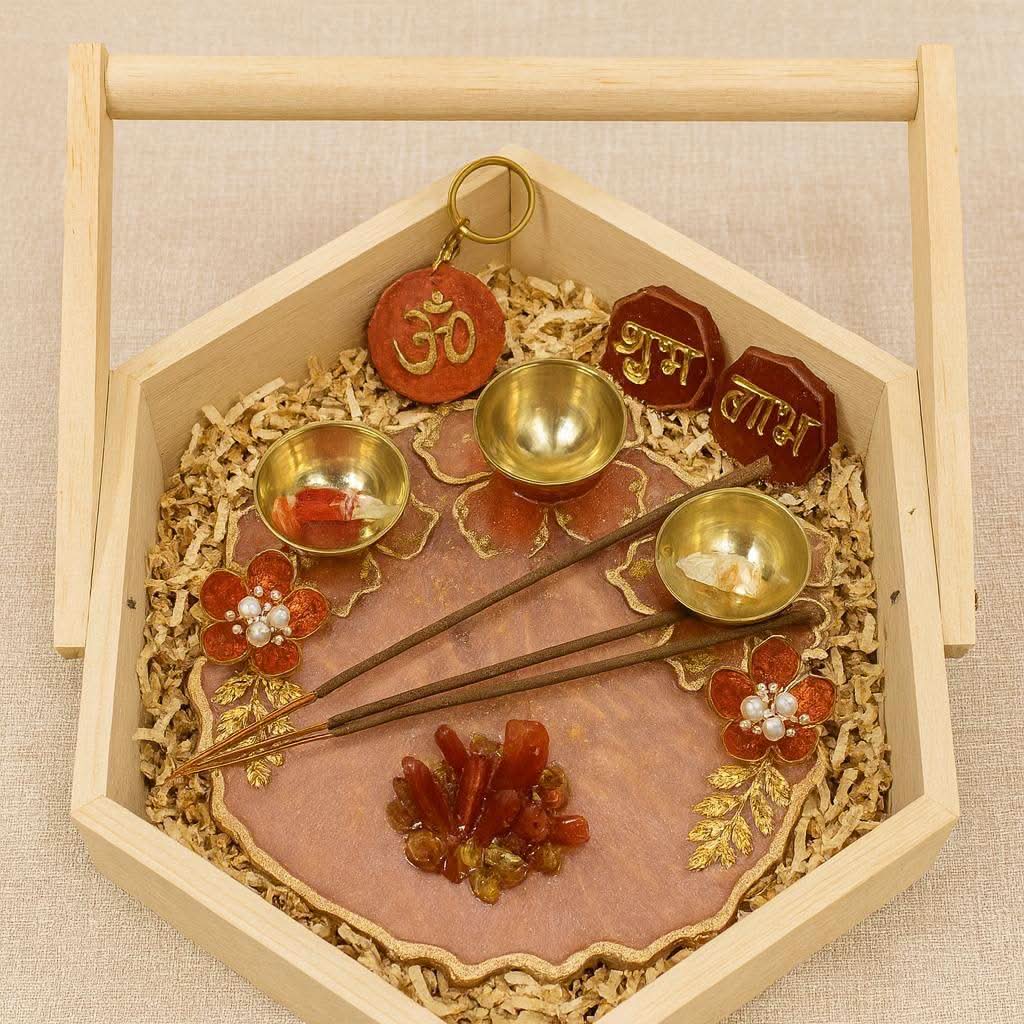 Designer Pooja Thali for Diwali | Luxury Festive Gift Hamper with Diyas & Shubh Laabh - Fankaarlok