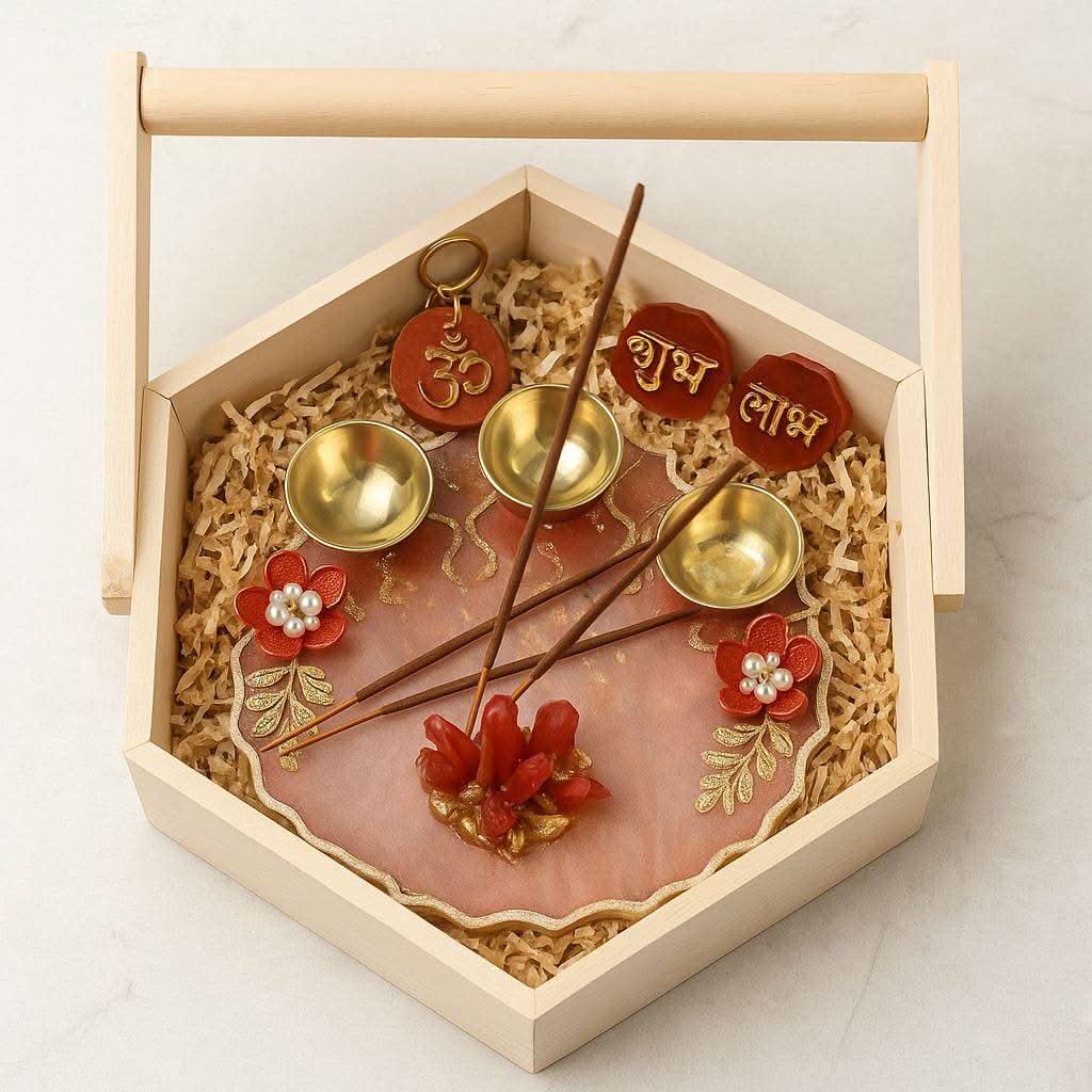Designer Pooja Thali for Diwali | Luxury Festive Gift Hamper with Diyas & Shubh Laabh - Fankaarlok