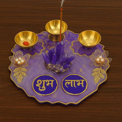 Puja Thali with Agarbatti Stand | Luxury Designer Pooja Thali for Festive Rituals - Fankaarlok
