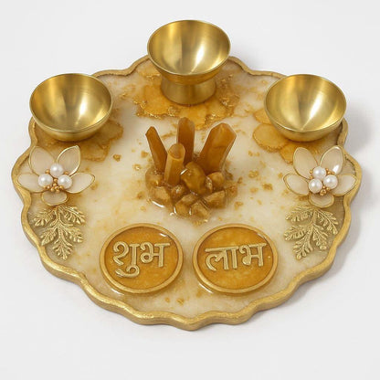 Diwali Pooja Gift Hamper India | Designer Pooja Thali Set with Diyas & Shubh Laabh - Fankaarlok