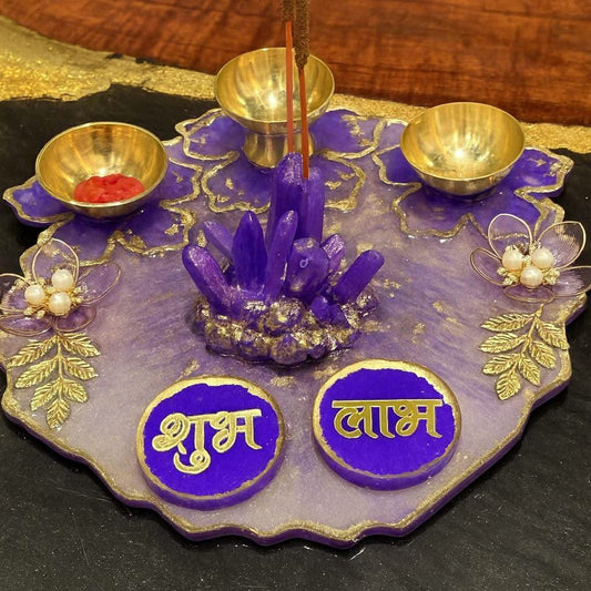 Puja Thali with Agarbatti Stand | Luxury Designer Pooja Thali for Festive Rituals - Fankaarlok