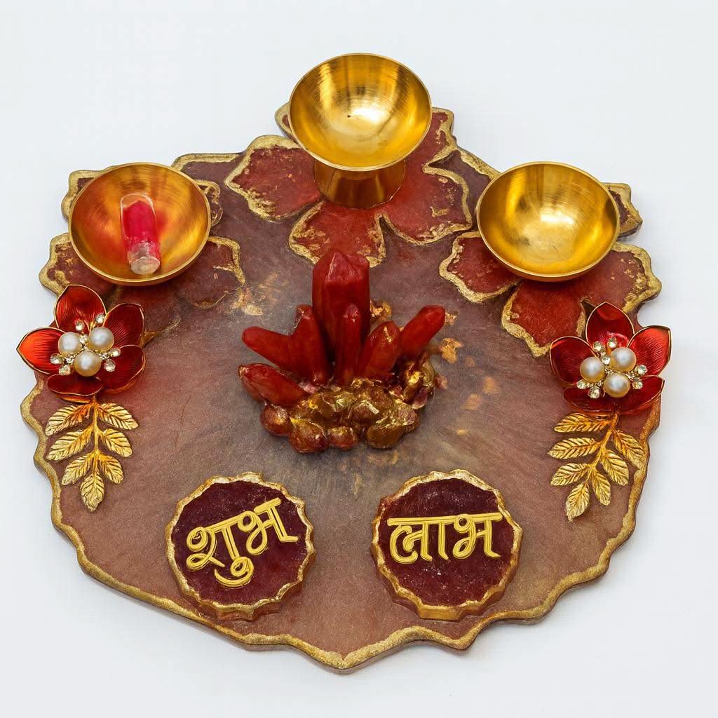 Designer Pooja Thali for Diwali | Luxury Festive Gift Hamper with Diyas & Shubh Laabh - Fankaarlok