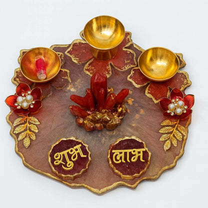 Designer Pooja Thali for Diwali | Luxury Festive Gift Hamper with Diyas & Shubh Laabh - Fankaarlok