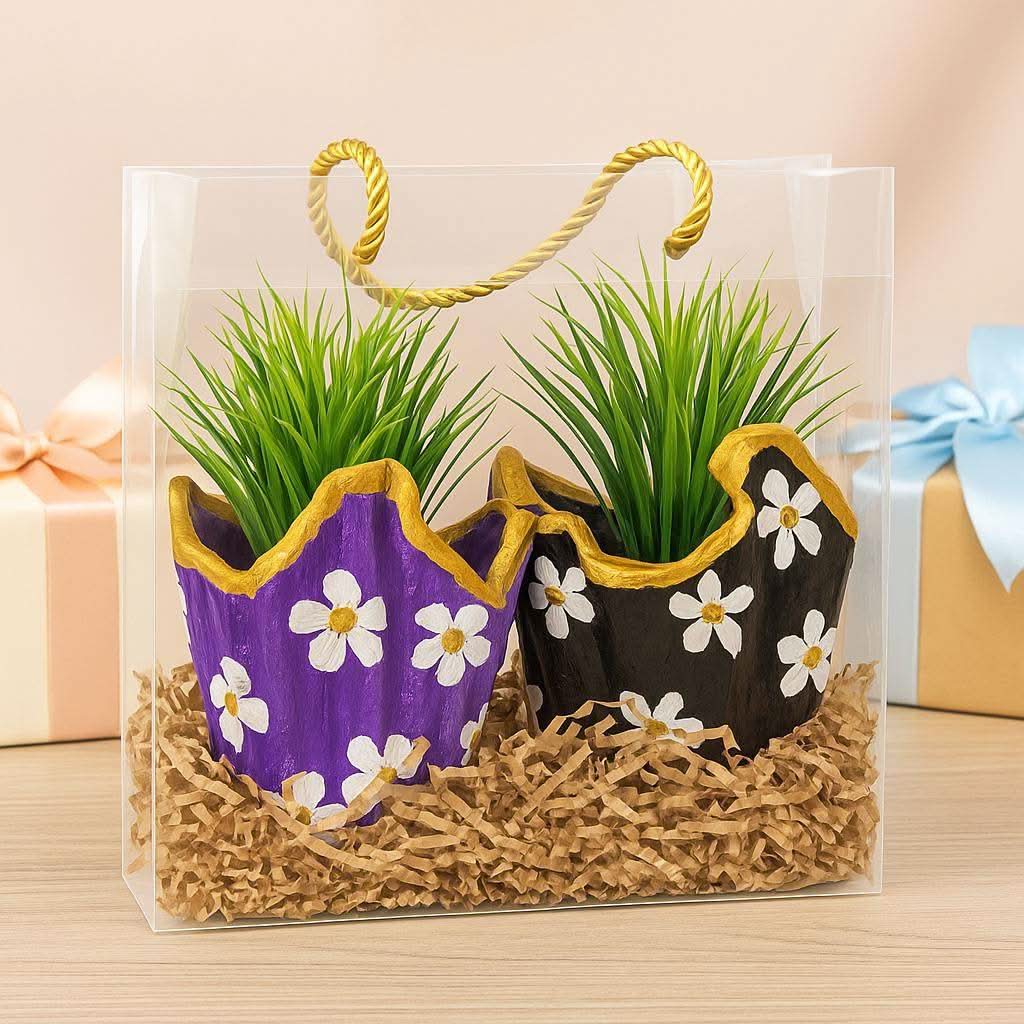 Plant Gift Combo Set | Designer Planters with Faux Greenery - Fankaarlok