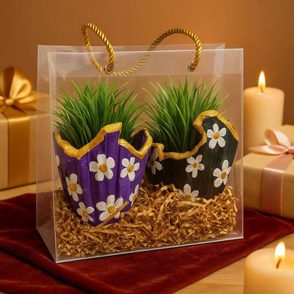 Plant Gift Combo Set | Designer Planters with Faux Greenery - Fankaarlok
