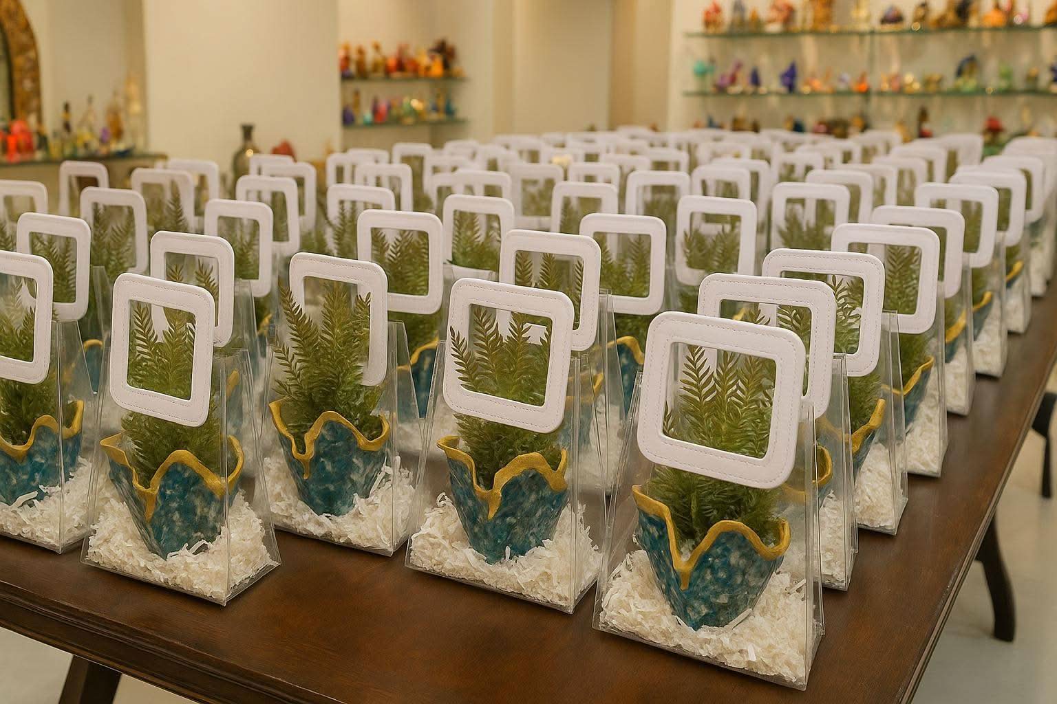 Desk Planter Gift Hamper | Handcrafted Blue Planter with Faux Green Plant - Fankaarlok