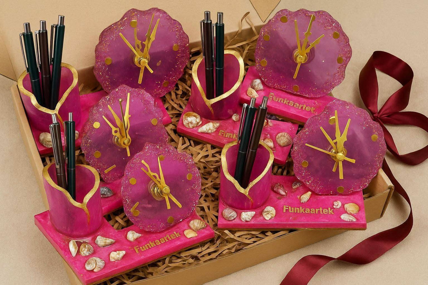 Table Clock with Pen Stand | Luxury Desk Organizer Gift