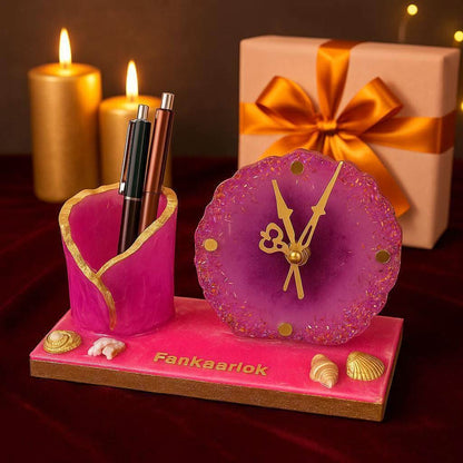 Table Clock with Pen Stand | Luxury Desk Organizer Gift