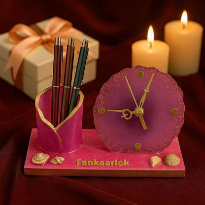Table Clock with Pen Stand | Luxury Desk Organizer Gift