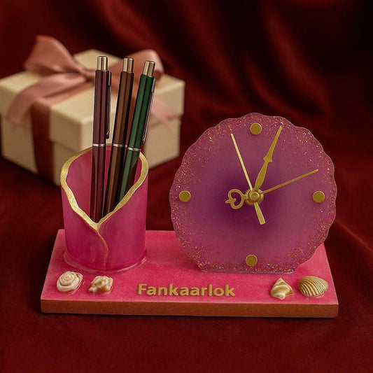 Table Clock with Pen Stand | Luxury Desk Organizer Gift