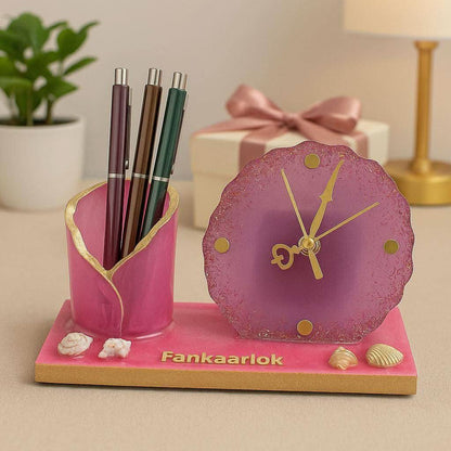 Table Clock with Pen Stand | Luxury Desk Organizer Gift