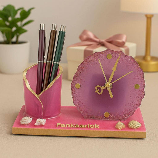 Table Clock with Pen Stand | Luxury Desk Organizer Gift