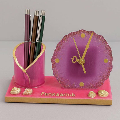 Table Clock with Pen Stand | Luxury Desk Organizer Gift