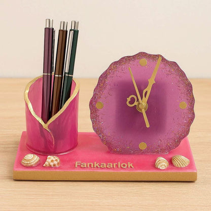 Table Clock with Pen Stand | Luxury Desk Organizer Gift
