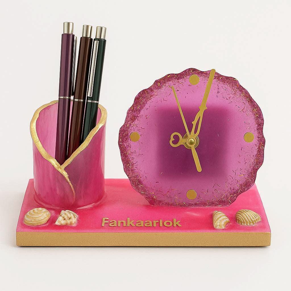 Table Clock with Pen Stand | Luxury Desk Organizer Gift