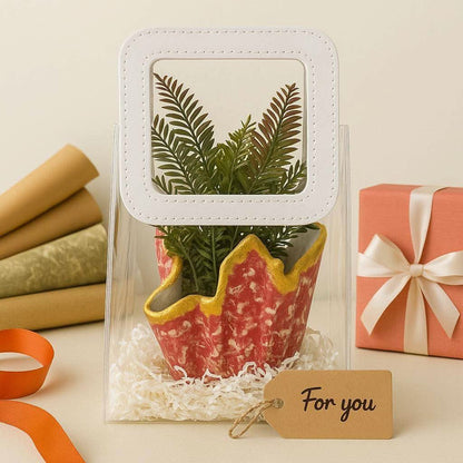 Luxury Planter Gift Set Online | Designer Red Planter with Faux Greenery - Fankaarlok