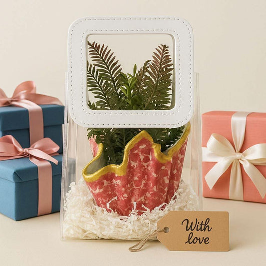 Luxury Planter Gift Set Online | Designer Red Planter with Faux Greenery - Fankaarlok