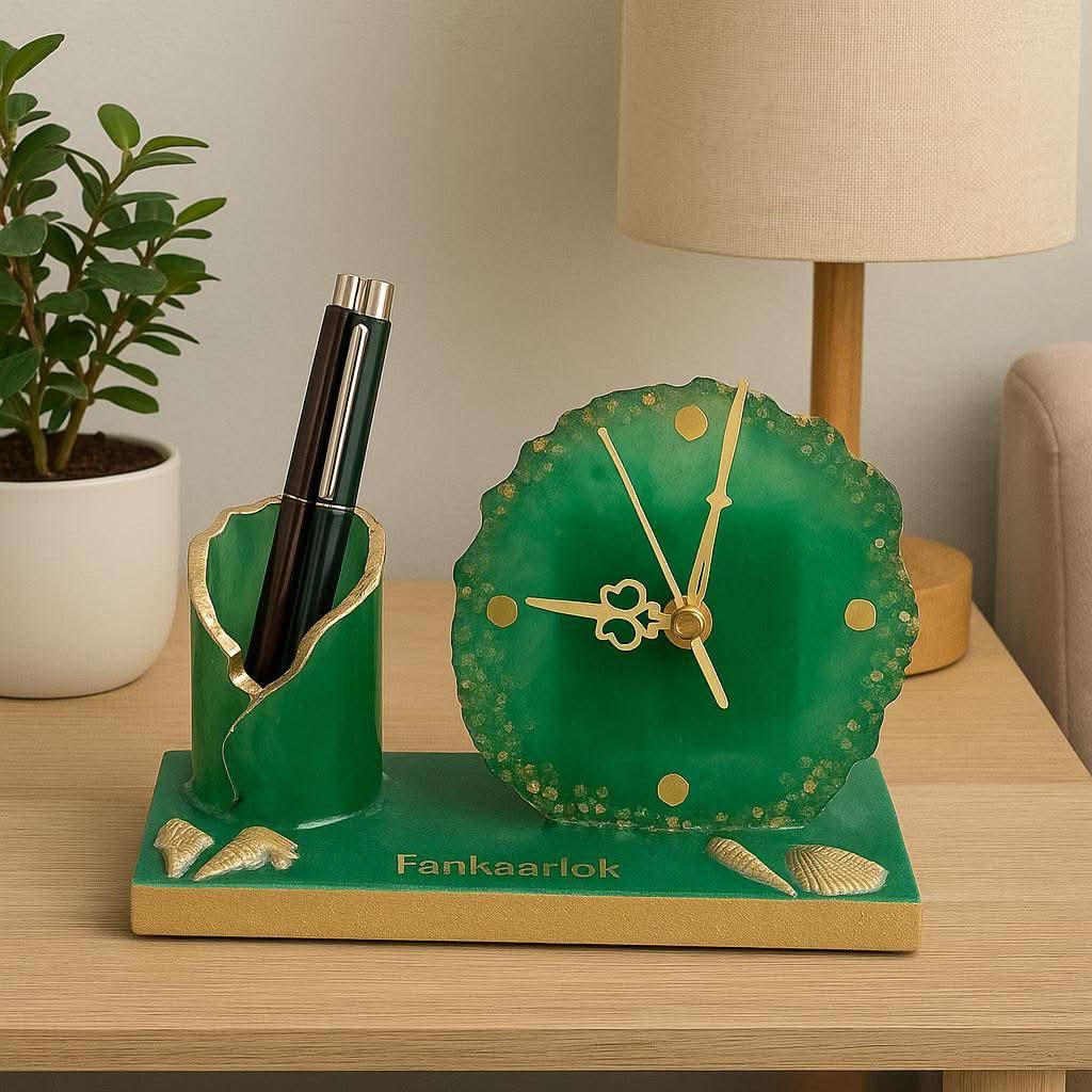 Luxury Office Desk Gift Set | Table Clock with Pen Stand - Fankaarlok