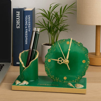 Luxury Office Desk Gift Set | Table Clock with Pen Stand - Fankaarlok