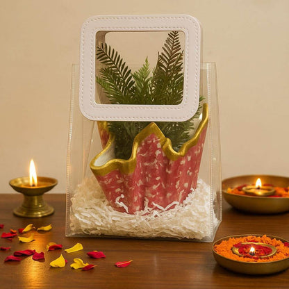 Luxury Planter Gift Set Online | Designer Red Planter with Faux Greenery - Fankaarlok