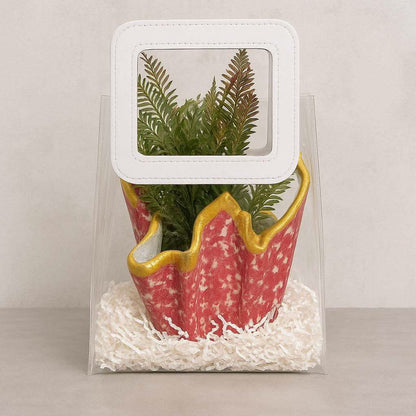 Luxury Planter Gift Set Online | Designer Red Planter with Faux Greenery - Fankaarlok