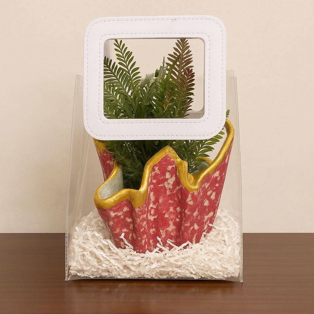 Luxury Planter Gift Set Online | Designer Red Planter with Faux Greenery - Fankaarlok