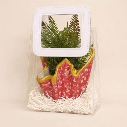 Luxury Planter Gift Set Online | Designer Red Planter with Faux Greenery - Fankaarlok