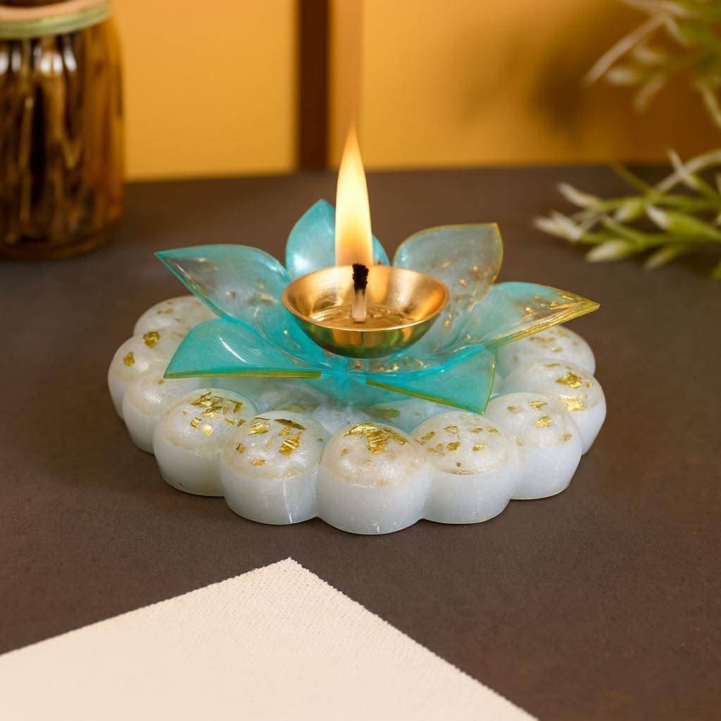 Aqua Pearl Diya Holder - Elegant Jyot and Diya Holder for Aarti and Pooja Rituals - Fankaarlok