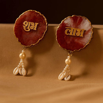 Handmade Shubh Labh Door Hanging with Pearls & Cowrie Shells | Fankaarlok - Fankaarlok