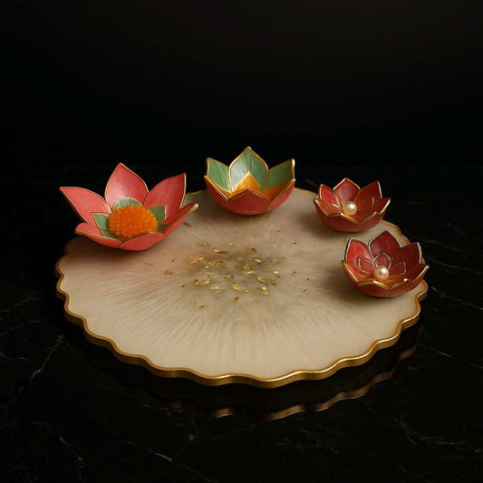 Luxury Pooja Thali for Gifting | Designer Lotus Bowl Thali for Festivals & Weddings - Fankaarlok
