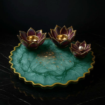 Emerald Lotus Charm – Modern Pooja Thali Designs | Fankaarlok - Fankaarlok