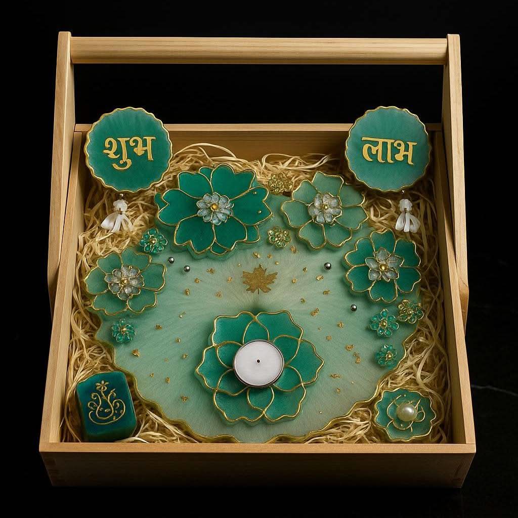 Luxury Diwali Pooja Thali Hamper | Shubh Laabh, Om, and Decorative Diya Holder - Fankaarlok