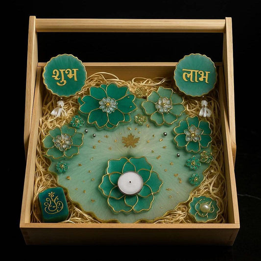 Luxury Diwali Pooja Thali Hamper | Shubh Laabh, Om, and Decorative Diya Holder - Fankaarlok