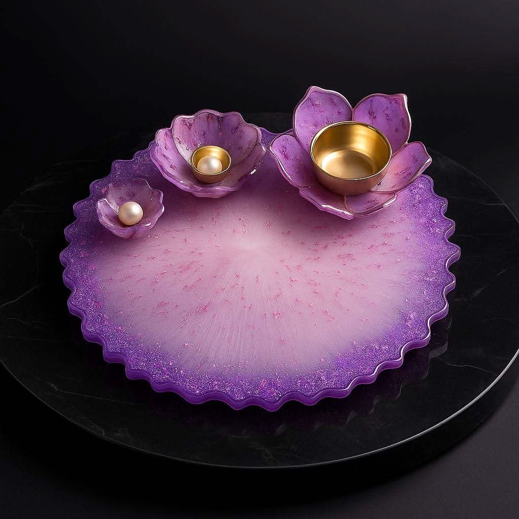 Lavender Radiance Shagun Pooja Thali with Lotus Bowls | Fankaarlok - Fankaarlok