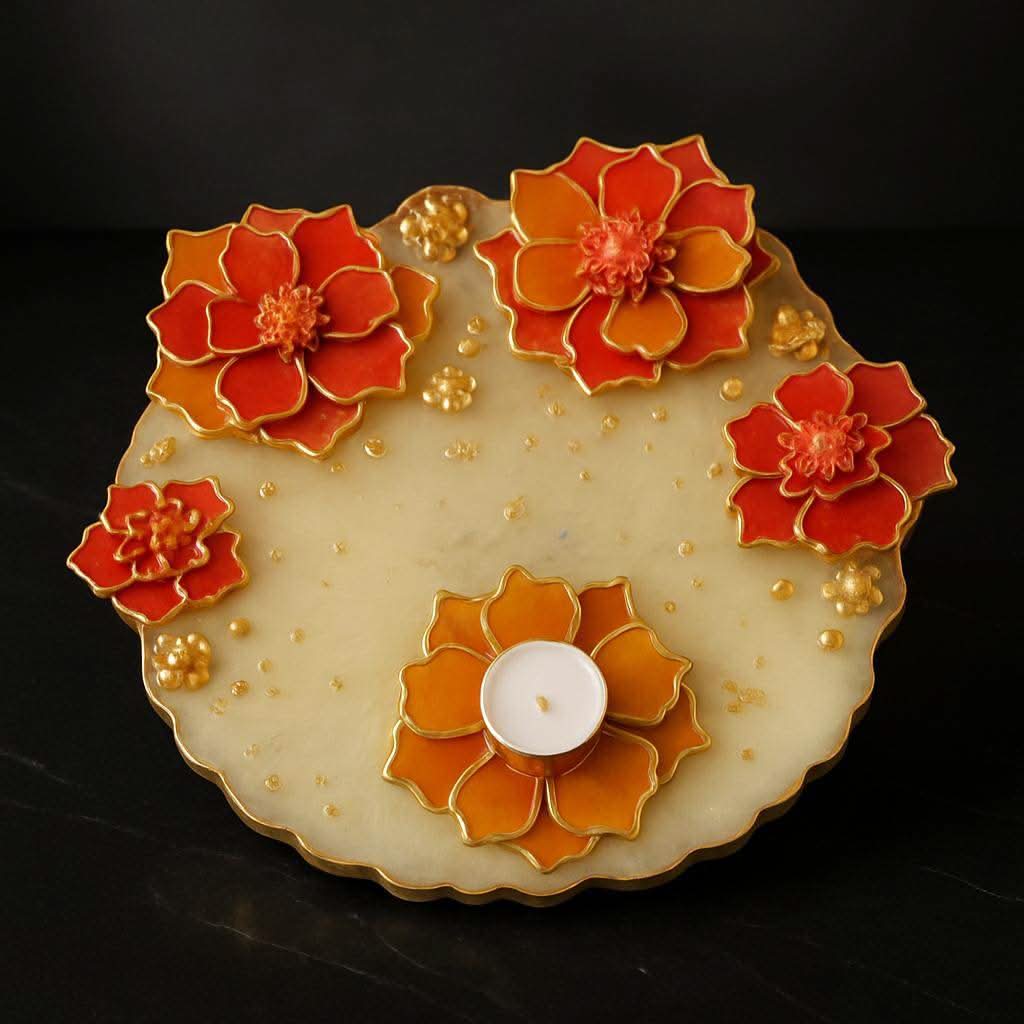 Scarlet Bloom Luxury Pooja Thali with Floral Detailing | Fankaarlok - Fankaarlok