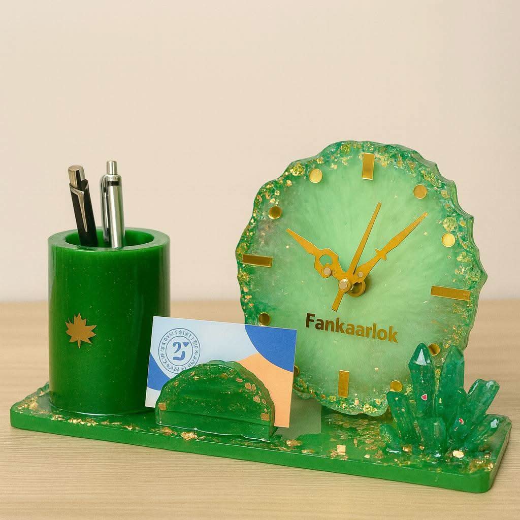 Emerald Luxe Table Clock Pen Holder | Fankaarlok - Fankaarlok