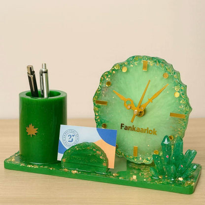 Emerald Luxe Table Clock Pen Holder | Fankaarlok - Fankaarlok