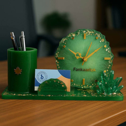 Emerald Luxe Table Clock Pen Holder | Fankaarlok - Fankaarlok