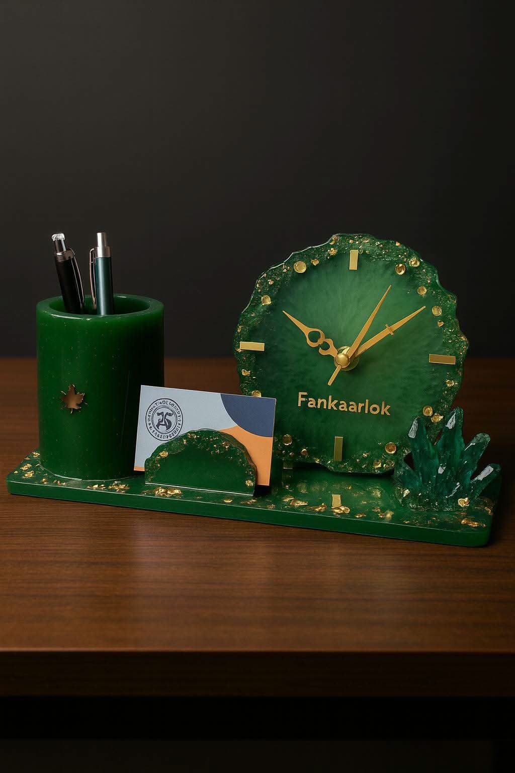 Emerald Luxe Table Clock Pen Holder | Fankaarlok - Fankaarlok