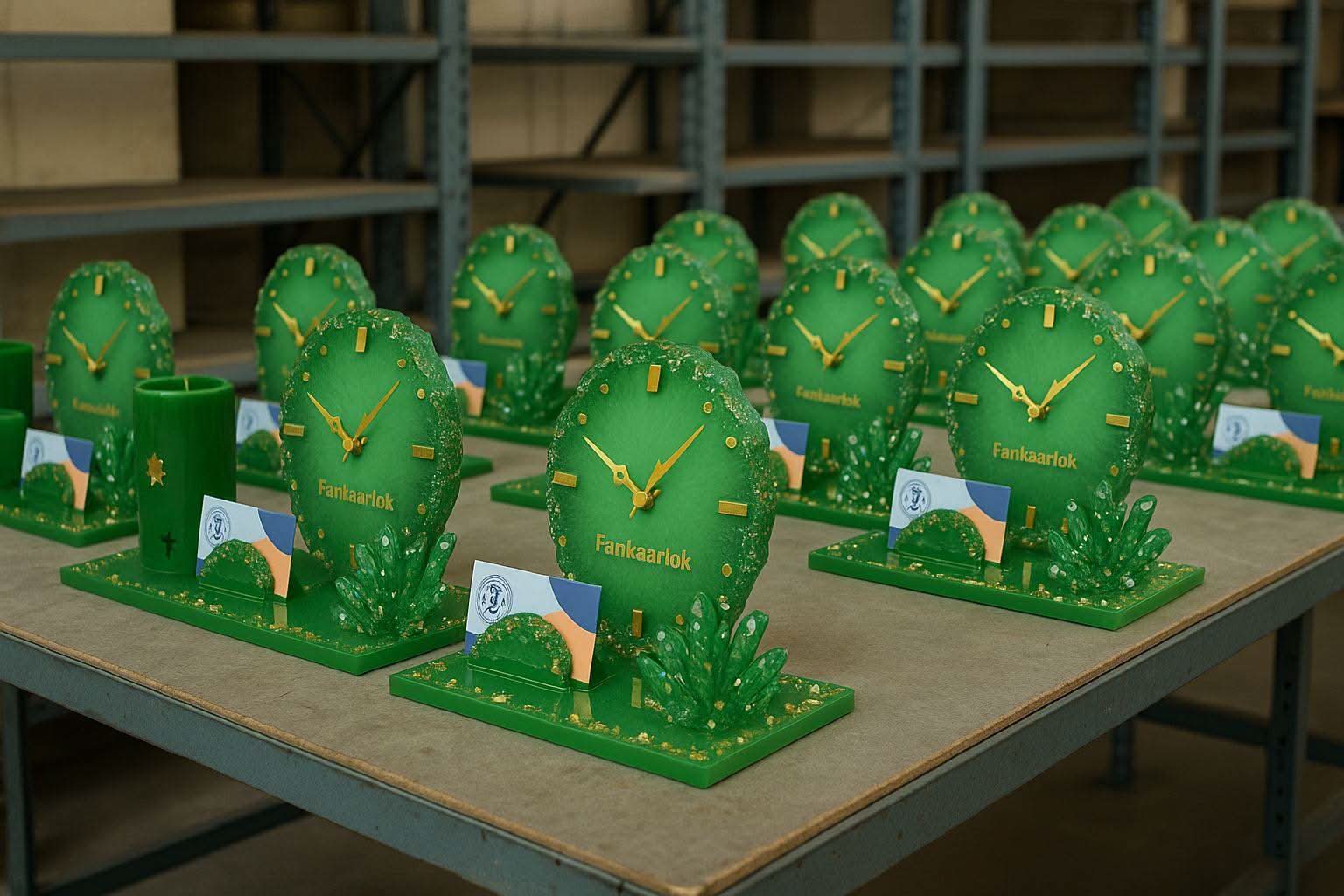 Emerald Luxe Table Clock Pen Holder | Fankaarlok - Fankaarlok