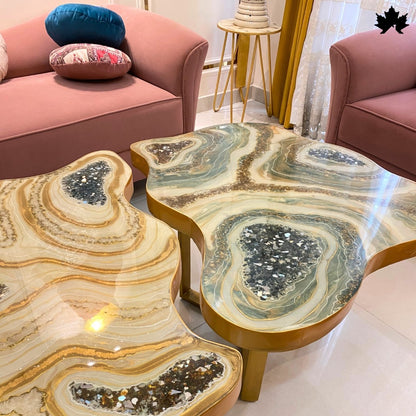 Set of 2 Center Tables – Luxury Geode Epoxy Coffee Table Set | Fankaarlok
