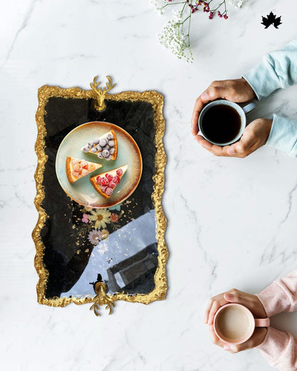Luxury Serving Tray | Handcrafted Designer Tray with Golden Finish - Fankaarlok