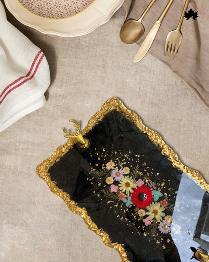 Luxury Serving Tray | Handcrafted Designer Tray with Golden Finish - Fankaarlok