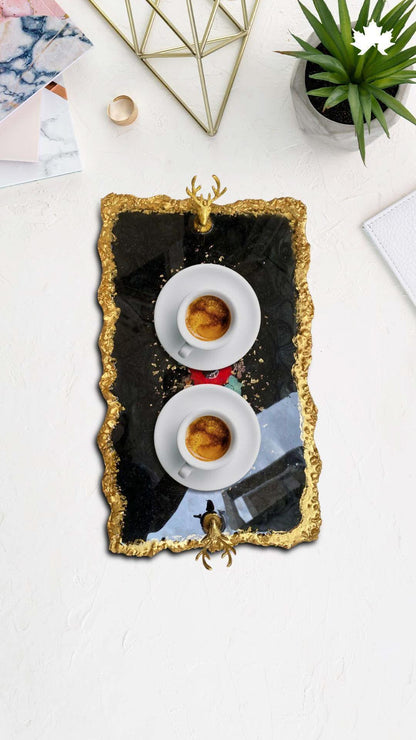 Luxury Serving Tray | Handcrafted Designer Tray with Golden Finish - Fankaarlok