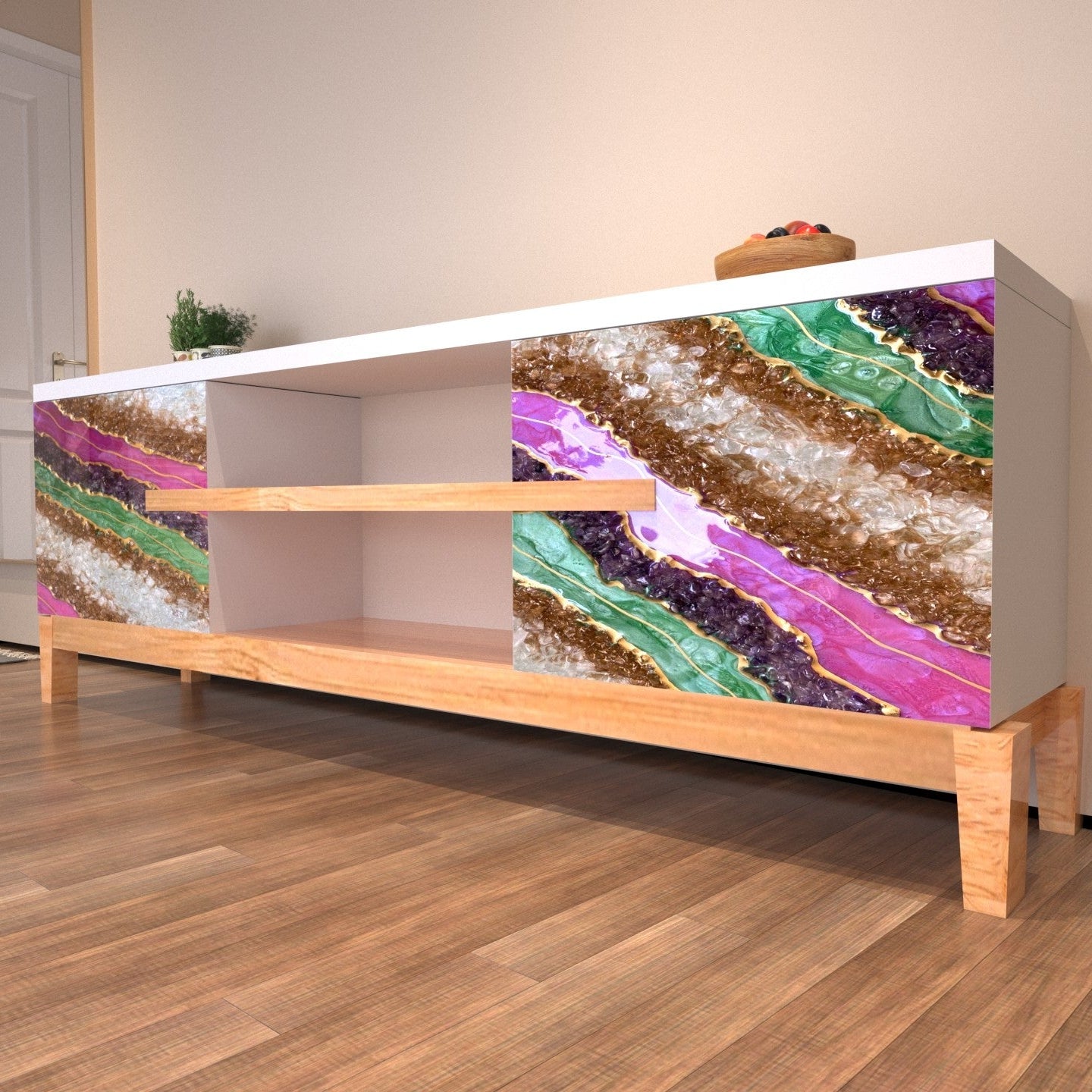 Wooden TV Console – Modern Resin & Wood Entertainment Unit | Fankaarlok