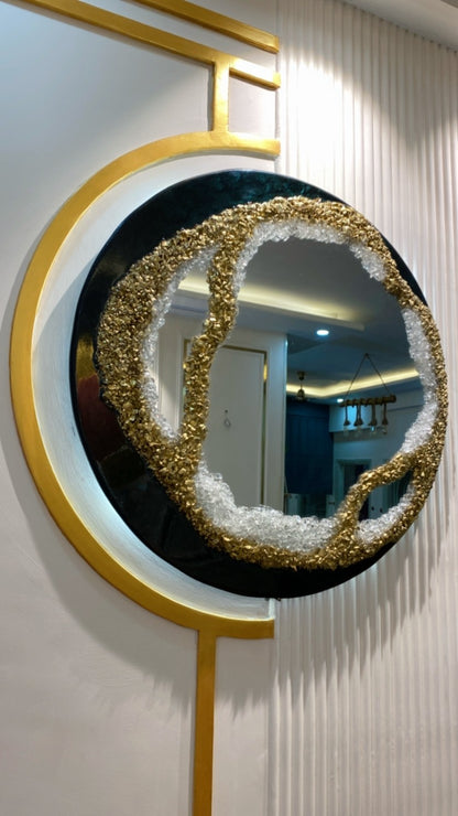 Crystal Aurora Round – Resin Unique Mirror for Living Room | Fankaarlok