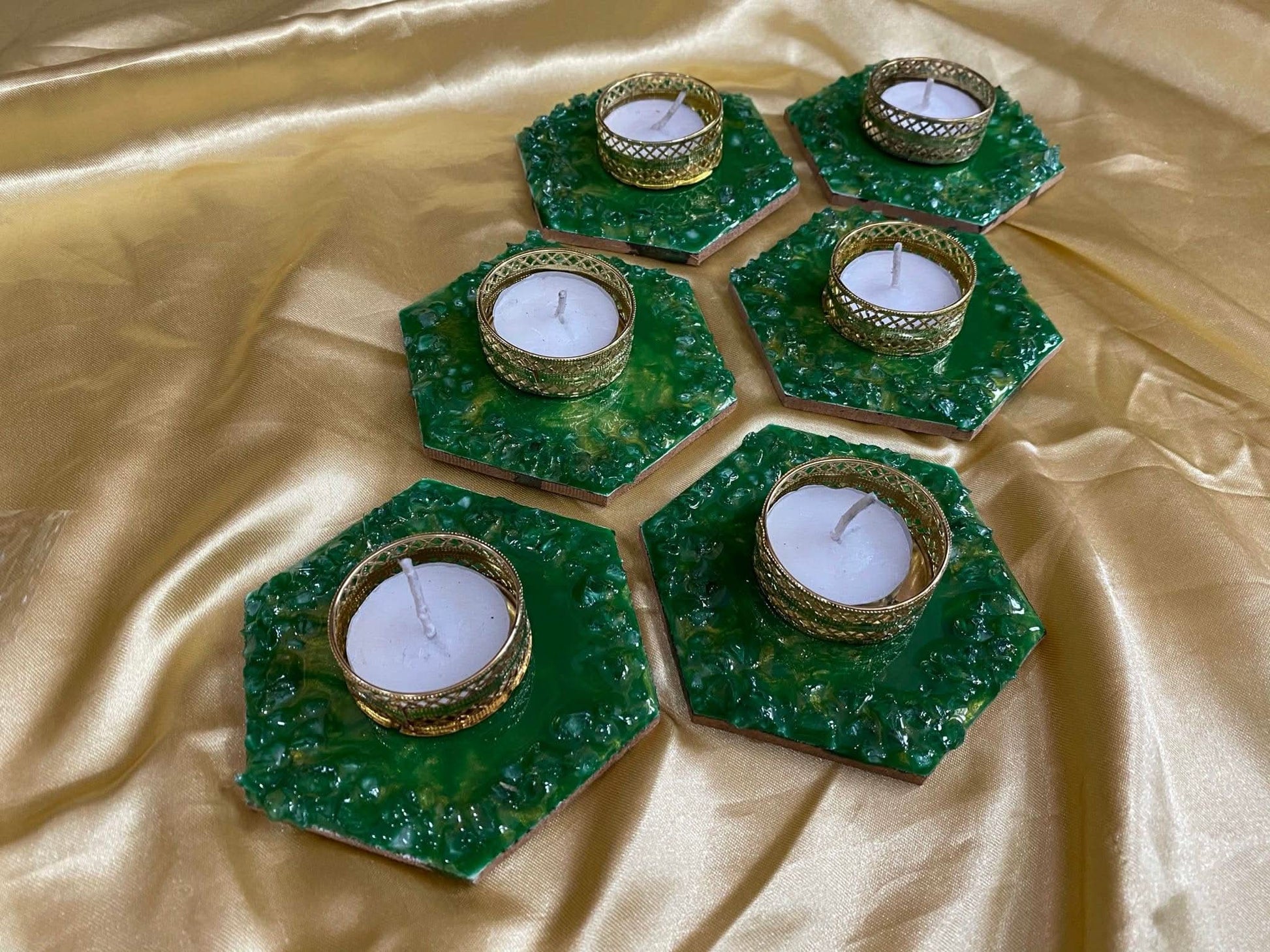 Emerald Oasis - Artisanal Resin Tealight Holder Set | Fankaarlok - Fankaarlok